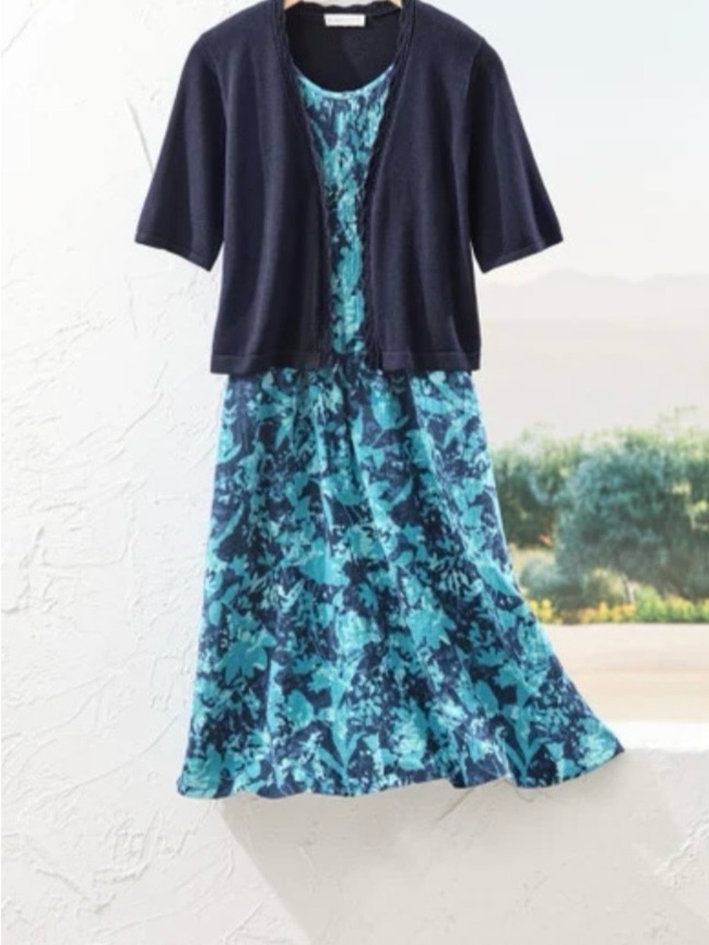 Coldwater Creek Teal Floral Midi Dress - Picture 4 of 5